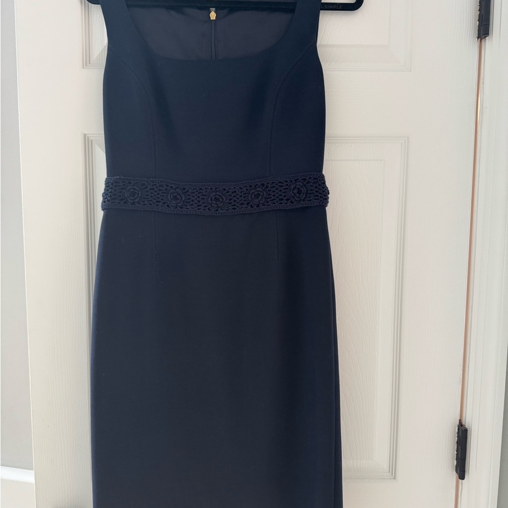 Tory Burch Navy Sleeveless Midi Dress with Crochet Waist - Picture 1 of 5